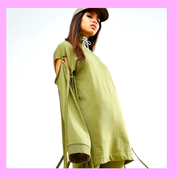 Fenty Puma by Rihanna Runway Green Sleeve Tie Sweatshirt Dress - Picture 8 of 13